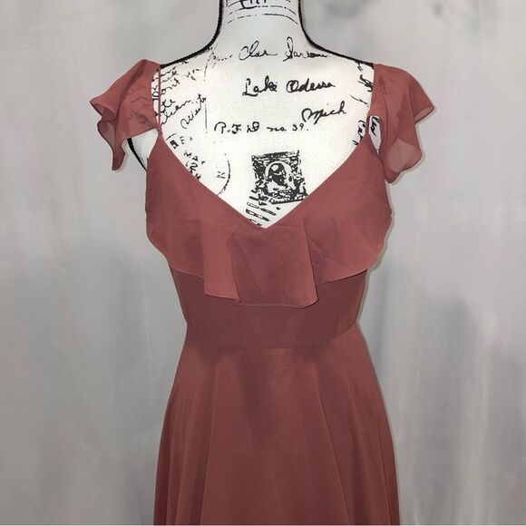 Beautiful Anthropologie Jenny Yoo mauve ruffle cold shoulder maxi dress - Picture 4 of 12